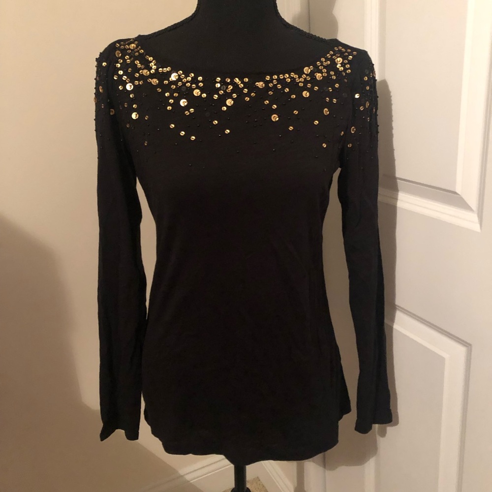 Holiday sequin black top